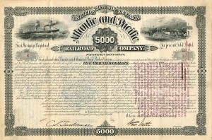 Atlantic and Pacific Railroad Co. - $5,000 Bond (Uncanceled)